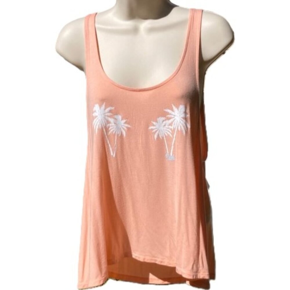 VICTORIAS SECRET Pink Coral Peach Palm Yoga Running Workout Tank Womens Large